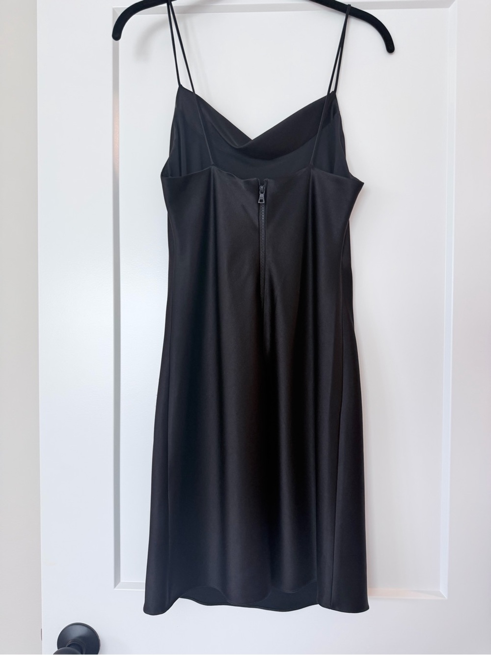 Alice + Olivia Black Satin Cowl Midi Slip Dress - Picture 2 of 4